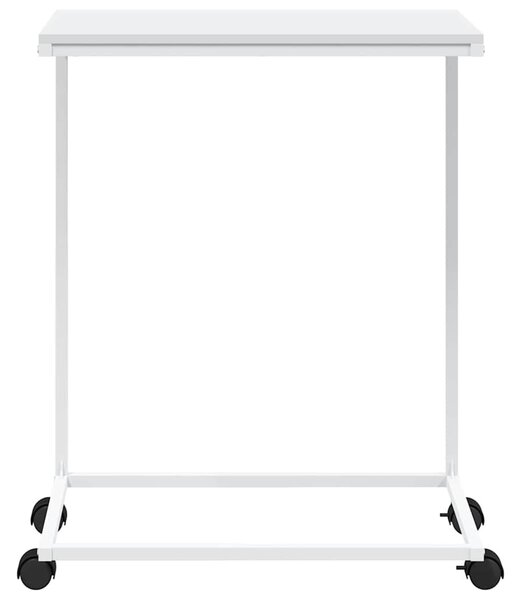 Fehér szerelt fa kisasztal kerekekkel 55x35x70 cm
