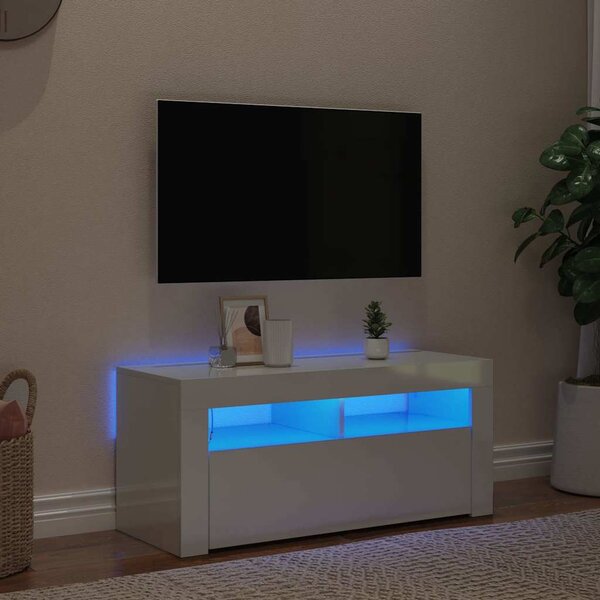 Magasfényű fehér TV-szekrény LED lámpákkal 90x35x40 cm