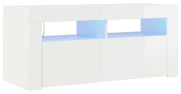 Magasfényű fehér TV-szekrény LED lámpákkal 90x35x40 cm