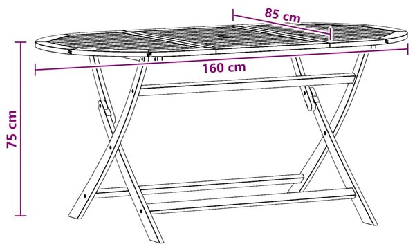 Tömör eukaliptuszfa összecsukható kerti asztal 160 x 85 x 75 cm