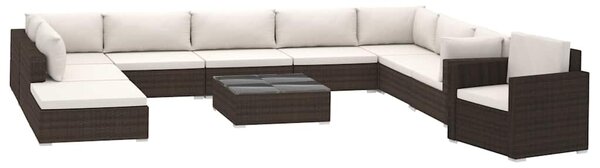 11 részes barna polyrattan kerti bútorszett párnákkal