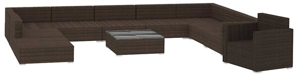 11 részes barna polyrattan kerti bútorszett párnákkal
