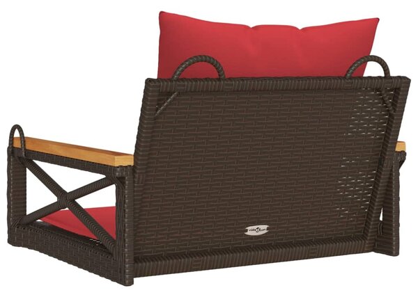 Barna polyrattan hintapad párnákkal 63 x 62 x 40 cm