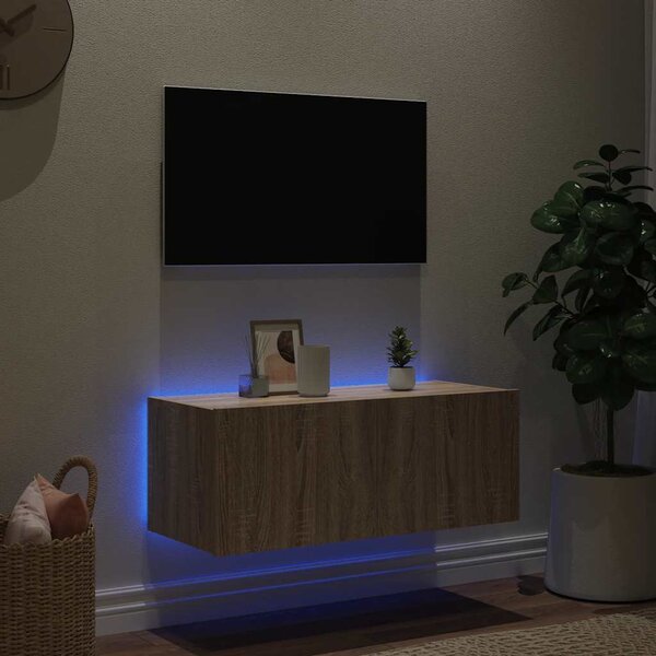 Sonoma tölgy színű fali TV-szekrény LED-ekkel 80x35x31 cm