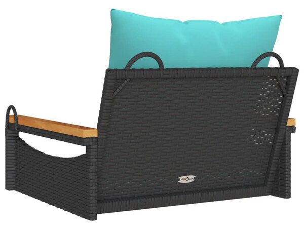 Fekete polyrattan hintapad párnákkal 63 x 62 x 40 cm
