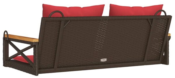 Barna polyrattan hintapad párnákkal 109 x 62 x 40 cm