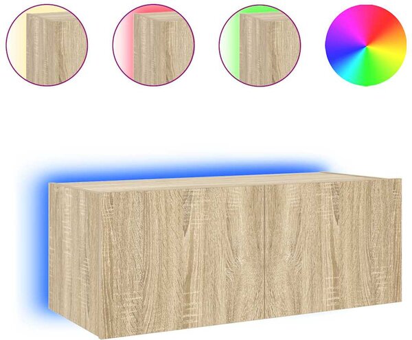 Sonoma tölgy színű fali TV-szekrény LED-ekkel 80x35x31 cm