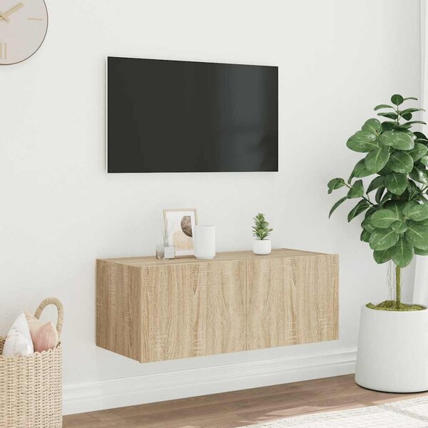 Sonoma tölgy színű fali TV-szekrény LED-ekkel 80x35x31 cm