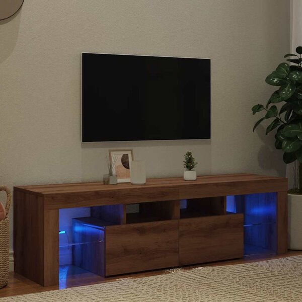 Kézműves tölgy szerelt fa TV-szekrény LED-ekkel 140x36,5x40 cm