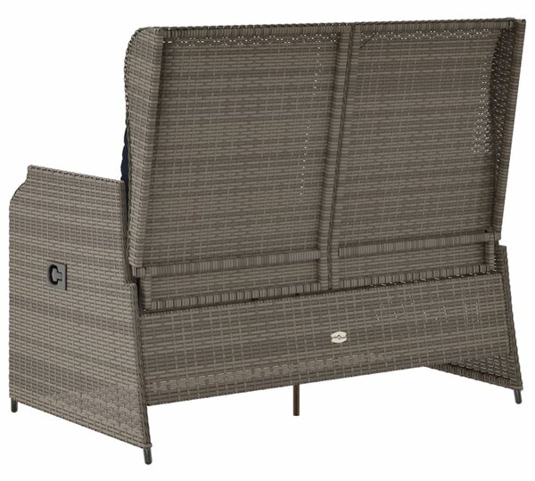 Szürke polyrattan dönthető kerti pad párnákkal