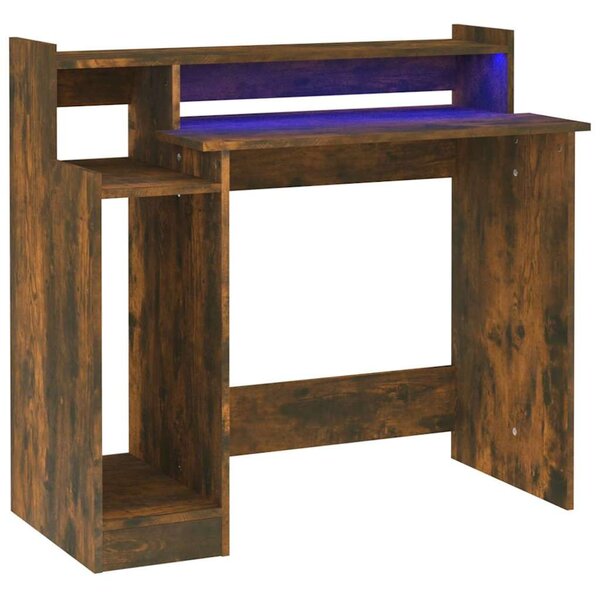 Füstös tölgy színű szerelt fa íróasztal LED-ekkel 97x45x90 cm