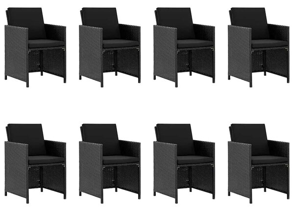 9 részes fekete polyrattan kültéri étkezőszett párnákkal