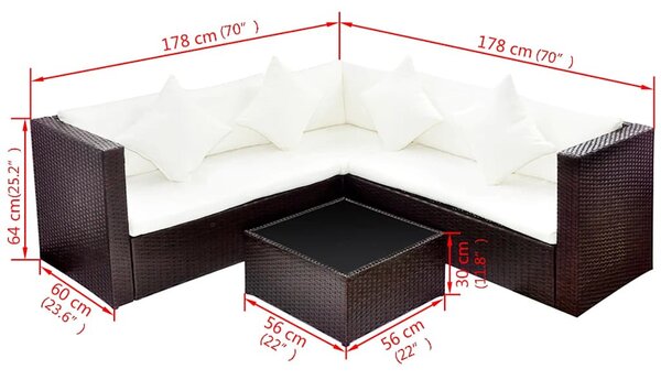 4 részes barna polyrattan kerti ülőgarnitúra párnával