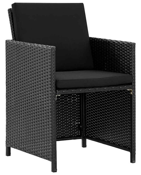 9 részes fekete polyrattan kültéri étkezőszett párnákkal