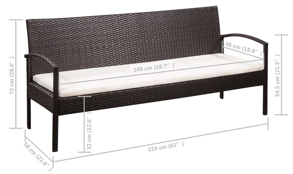 5-részes barna polyrattan kerti bútorszett párnákkal
