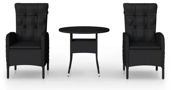 3 részes fekete polyrattan kerti bisztrószett