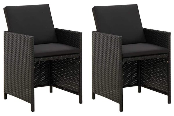 2 db fekete polyrattan kerti szék párnával