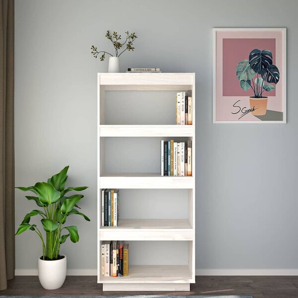 Fehér tömör fenyőfa könyvszekrény/térelválasztó 60x35x135 cm
