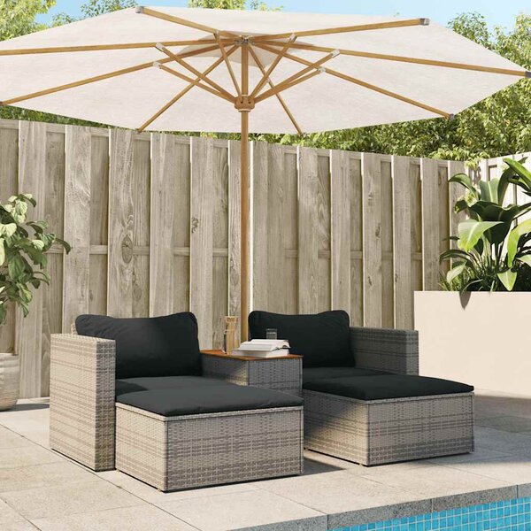 5 részes szürke polyrattan akácfa kerti ülőgarnitúra párnákkal