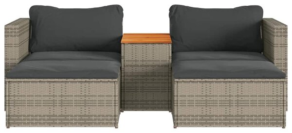5 részes szürke polyrattan akácfa kerti ülőgarnitúra párnákkal