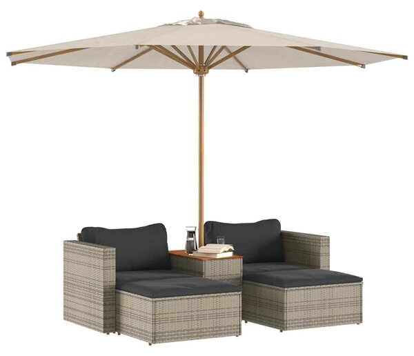 5 részes szürke polyrattan akácfa kerti ülőgarnitúra párnákkal