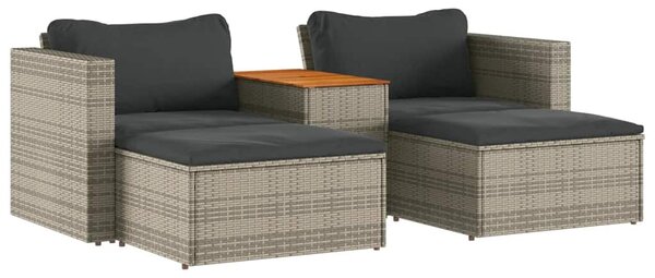 5 részes szürke polyrattan akácfa kerti ülőgarnitúra párnákkal