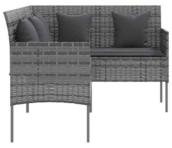 Szürke polyrattan L-alakú kanapé párnákkal