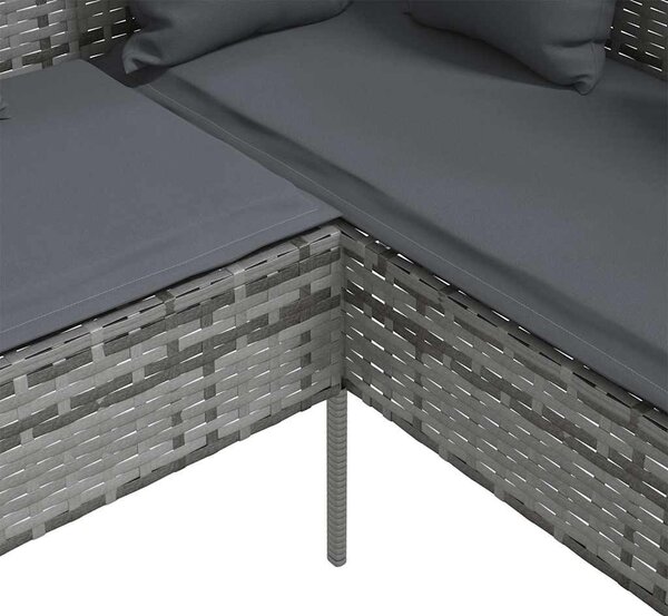 Szürke polyrattan L-alakú kanapé párnákkal