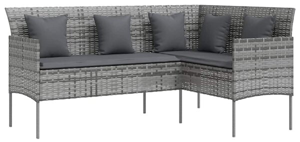 Szürke polyrattan L-alakú kanapé párnákkal