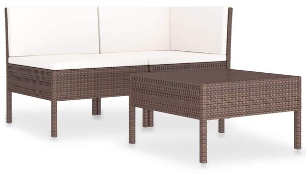 3 részes barna polyrattan kerti ülőgarnitúra párnákkal