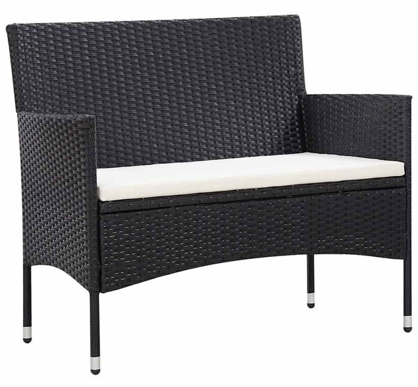 5 részes fekete polyrattan kerti bútorszett párnákkal