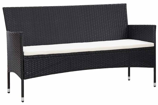 5 részes fekete polyrattan kerti bútorszett párnákkal