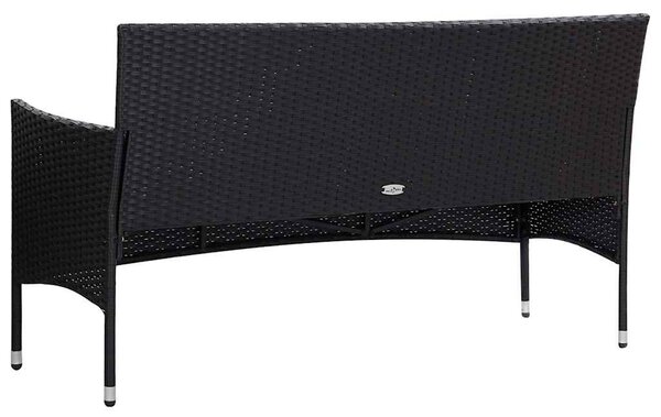 5 részes fekete polyrattan kerti bútorszett párnákkal