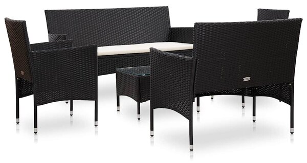5 részes fekete polyrattan kerti bútorszett párnákkal