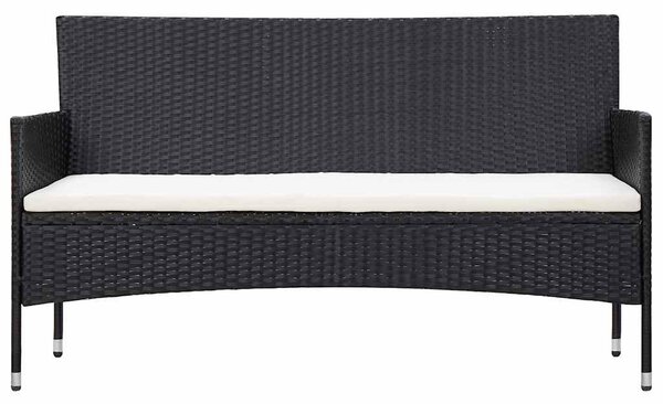 5 részes fekete polyrattan kerti bútorszett párnákkal