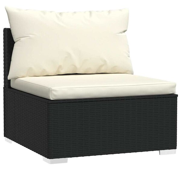 4 részes fekete polyrattan kerti bútorszett párnákkal