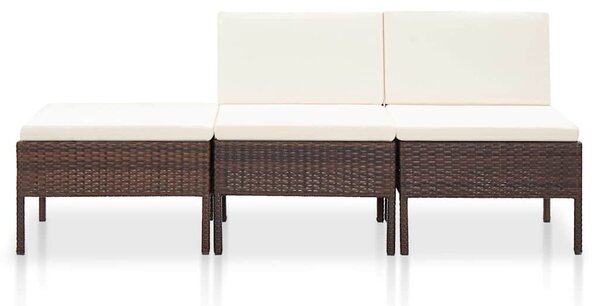 3-részes barna polyrattan kerti ülőgarnitúra párnákkal