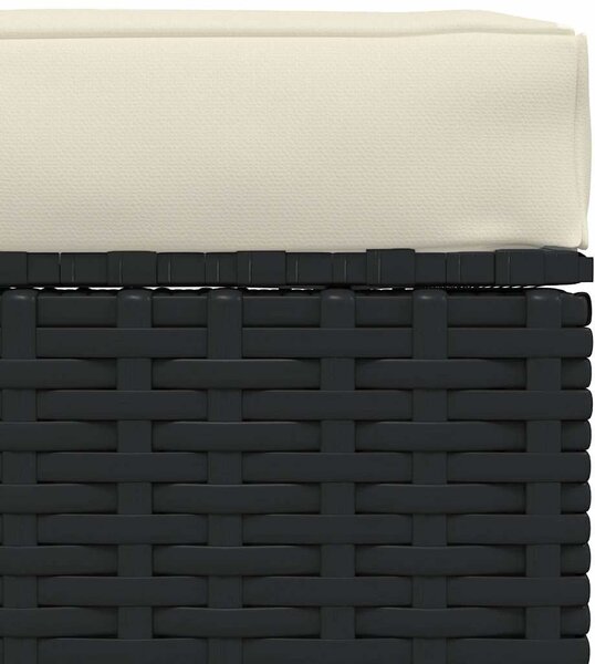 Fekete polyrattan kerti lábtartó párnával 70 x 70 x 30 cm