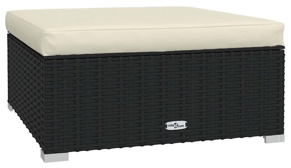 Fekete polyrattan kerti lábtartó párnával 70 x 70 x 30 cm
