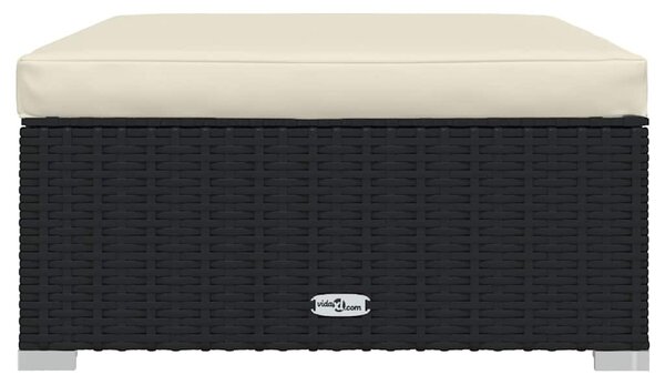 Fekete polyrattan kerti lábtartó párnával 70 x 70 x 30 cm