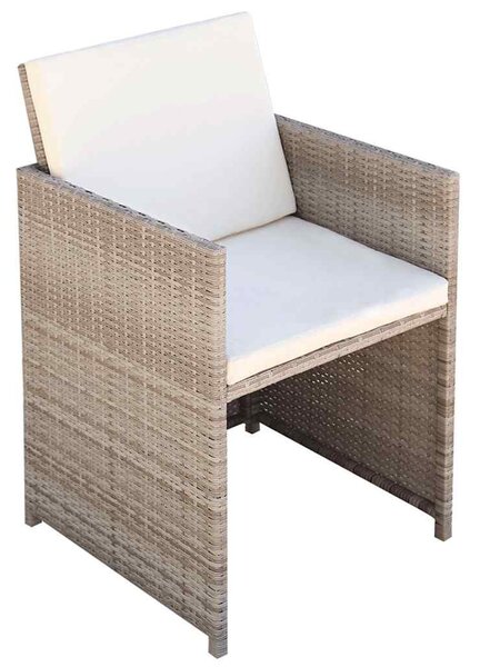 9-részes bézs polyrattan kültéri étkezőszett párnákkal
