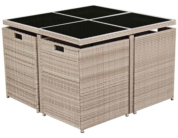 9-részes bézs polyrattan kültéri étkezőszett párnákkal