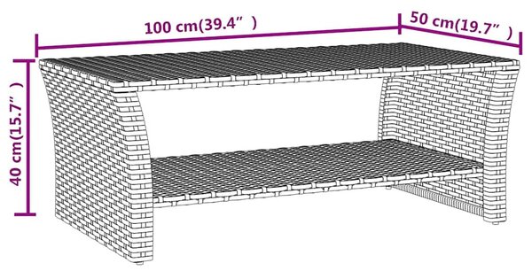 Szürke polyrattan dohányzóasztal 100 x 50 x 40 cm