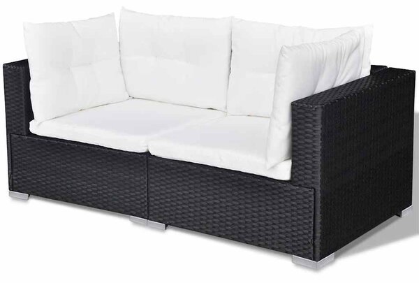 10-részes fekete polyrattan kerti bútorszett párnákkal