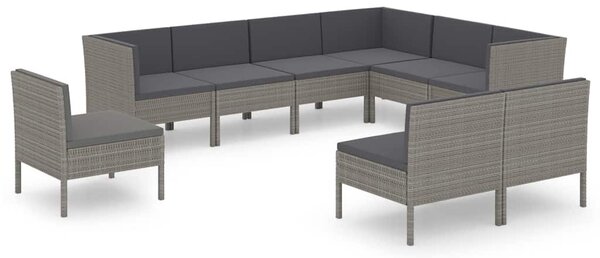 9 részes szürke polyrattan kertibútor-garnitúra párnákkal