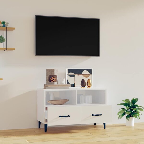 Fehér magasfényű szerelt fa TV-szekrény 80x36x50 cm