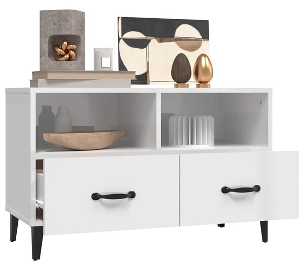 Fehér magasfényű szerelt fa TV-szekrény 80x36x50 cm