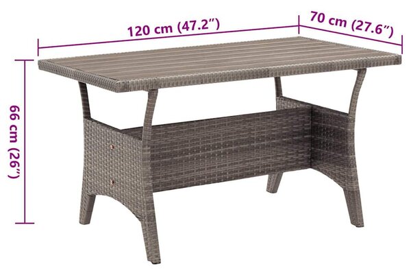 Szürke polyrattan kerti asztal 120 x 70 x 66 cm