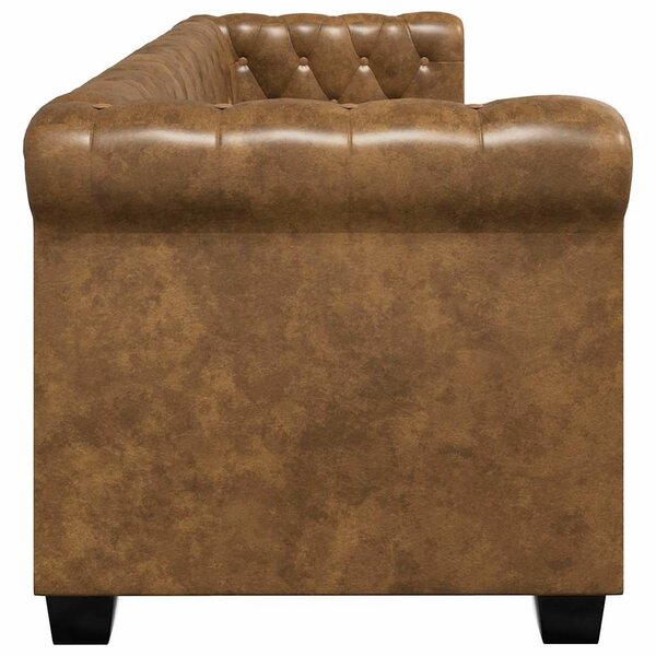 3 személyes barna műbőr Chesterfield kanapé
