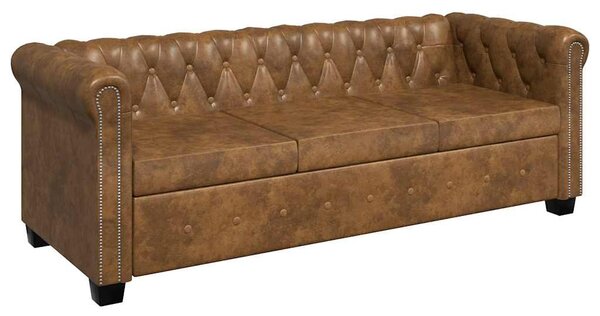 3 személyes barna műbőr Chesterfield kanapé